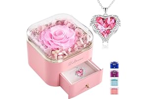 PISKEKAT Echte Ewige Rose mit Halskette, Frauen Geschenk Geburtstag, Konservierte Blumen Rosen Box Schmuck Geschenkbox, Muttertag Valentinstag Hochzeitstag Geschenk für Mama Freundin Ehefrau Oma