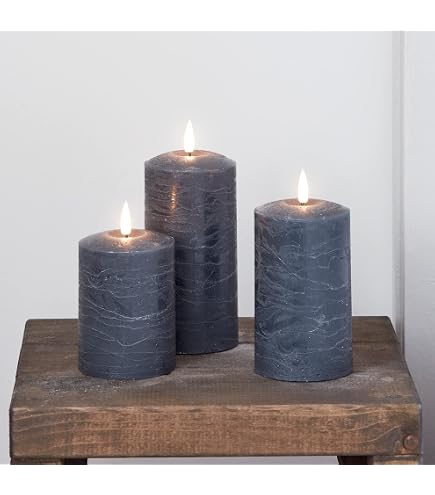 Lot De 3 Bougies LED Cire Grise à Flamme Vacillante - Télécommande Et Minuteur 6H