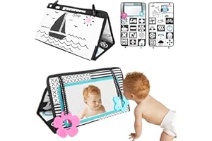 Weysoo Black and White Sensory Toys, Soft Baby Sensory Toys 0-6 Months, High Contrast Baby Book, Baby Mirror Baby Books, Baby Tummy Time Books, Sensory Books for Newborns Baby Toys