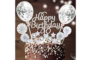 BOYATONG Decoration Gateau Anniversaire 33 pièces Cake Topper Happy Birthday deco Joyeux Anniversaire Decoration Chapeau d'anniversaire pour Mariages Anniversaire Fêtes Décoration Ballon Gateau (Argent)