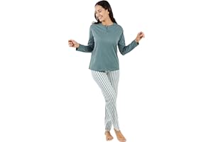 TRAMAS+ Pijama Mujer 100% algodón, Pijama Largo Mujer, Conjunto de Camiseta Manga Larga y Pantalón Largo con Cintura Ajustable, Conjunto para Mujer