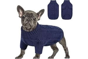 Queenmore Maglione per cani di piccola taglia, maglia a trecce per il freddo, classico dolcevita spesso e caldo, per chihuahua, bulldog, bassotto, carlino (blu scuro, M)