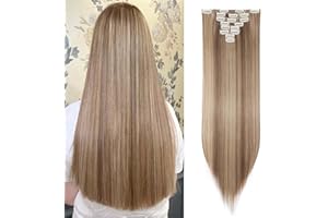 SEGOHAIR Clip In Extensions Haarverlängerung SET 8Pcs 18 Clips Voller Kopf Wie Echthaa Glatt - Synthetisches Haarteil Für Damen 26"(66cm) Hellbraune Mischung Aschblond