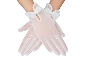 YOLEV Guantes de Tul Mujer Guantes Blancos para Boda Cortos con Lazo Guantes de Encaje Manoplas Vintage para Fiesta de té de Opera Accesorios para Fiesta de Noche para Mujeres y Niñas