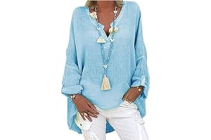 SDERG Tops for Women UK Clearance Plus Size, UK Sale Crew Neck Casual Color Top Size Plus Loose Solid Sleeve Long Shirt V Neck Women Blouse Women's Blouse Summer Tops Halloween Costumes