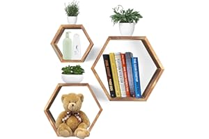 GIO ARREDA Set di 3 mensole da muro esagonali, legno, design, da parete, scaffale a muro, libreria da muro. (Legno)
