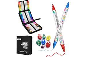 KEMYR 36 Farben Acrylfarbstifte, Doppelspitze, Acrylfarbmarker für Papier, Holz, Leinwand, Stein, Felsmalerei, Glas, Stoff, DIY, Keramik, Kunstbedarf für Kinder und Erwachsene, Zeichnen (Punkt + Fein)