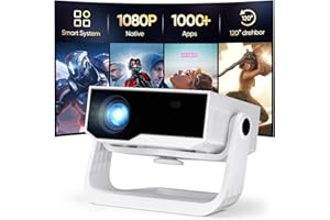 WIELIO Full HD Smart Beamer unterstützt 4K, 28000 Lumens,Android 11, Integrierte Apps, WiFi 6&BT 5.2, motorisierter Fokus, Trapezkorrektur,120° Verstellbarer Ständer Heimkino Beamer