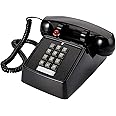 TOPZEA Retro Corded Desk Phone, Single Line Desk Telephone Landline Telephone with Loud Ringer Old Style Analog Phone for Home and Office, Black