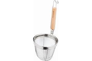 KitchenCraft World of Flavours Colino per Pasta in Acciaio Inox con Manico in Legno di Faggio, 14 x 16 x 34 cm