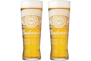GarageBar Verre Budweiser | Verre à bière nucléé | Produit officiel | Livré avec 2 tapis anti-goutte à bière | 2 verres à pinte
