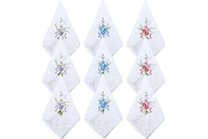 SAIIURV 9 Pieces Women's Handkerchief, Cotton Embroidery Ladies' Vintage Floral Lace Handkerchiefs, 28X28cm, Ladies Handkerchiefs, Wedding, Party Embroidery Women's Flower Hanky (White)