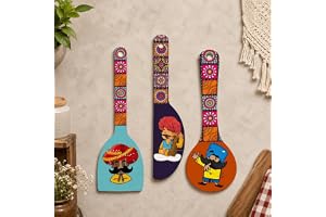 Artvibes Rajasthani Culture Wooden Wall Hanger for Home | Office | Living Room | Gift | Modern Decoration Items | Kitchen Wall Decor | Home Decor Hanging Items (WH_5012N), Set of 3