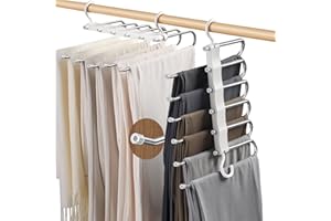 JOOVCC 6 in 1 Trouser Hangers Space Saving, 2 Pack Space Saving Hangers for Wardrobes,Pants Hangers Non-Slip Closet Organizer for Scarfs Jeans Clothes Trousers Towels (White).