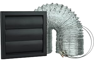 VENTS Black 4 inch Cooker Hood Tumble Dryer Bathroom Air Vent Full Kit 100 mm Extractor Fan Cover External Wall 3 Metre of Flexible Ducting Fittings Fixing Clips