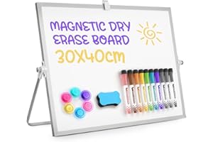 KTRIO Small Double Sided A3 Magnetic White Board 30 X 40 cm Dry Erase Mini Whiteboard with Pen Set School Small Desktop Whiteboard for Office