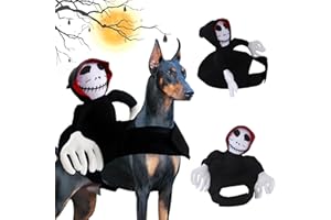 CLVSYH Reiter Hundekostüm, hundekostüm Halloween, Halloween Haustiere Party Cosplay Bekleidung, Haustier Hunde Halloween Reiter Kostüm, Geist, Ghost Rider, Halloween-Sensenmann-Hundekostüm(L)