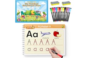 QIANSHOUYAN Early Education Exercise Book 66 Pages Reusable Handwriting Practice Toys for 3-5 Learn to Write Numbers Alphabet Learning Toys Montessori Toys Pen Controlling Toy(With 12 pens and 2 Dry Erasers)