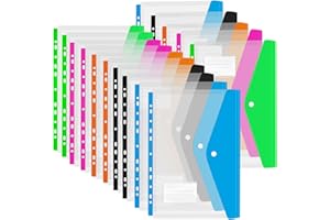 SHASHAYA 15 Pack A4 Punch Pocket Clear Strong Document Wallets,Punched Pocket Folders Dividers File Popper Poly Plastic Wallet,5 Color Punch Pockets Extra Capacity