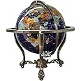 Unique Art 21-inch Tall Blue Lapis Ocean Table Top Gemstone World Globe with Silver Tripod and **Canada Divided Province Stone & USA State Stone**