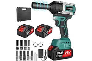 BILIVRY Impact Wrench, Cordless Impact Wrench with 1/2 inch Driver 21V 500N.m Torque with 9 Sockets, 14mm 17mm 19mm 21mm, and 2 Pack Battery 3000mAh Li-Ion Variable Speed for Car Wheel