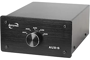 Dynavox Przełącznik rozszerzenia AUX, wejście w metalowej obudowie z 5 wejściami cinch, do wzmacniaczy stereo i Surround, czarny
