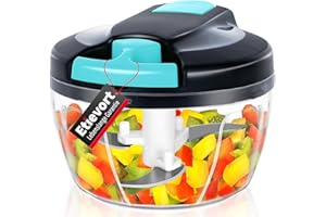 ETIEVORT Picadora Manual 550ML, Picadora Manual con Cuerda con 3 Cuchillas de Acero Inoxidable, Picadora de Verduras Manual, Cortador Cebolla Picador para Verduras, Frutas y Nueces (Azul)