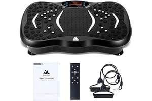 EVOLAND Vibrationsplatte Vibrationsgeräte mit 5 Trainingsprogramme bis 99 Intensitätsstufen, Bluetooth Lautsprecher, Widerstandsbänder mit Griff für Ganzkörpertraining und Körperformung