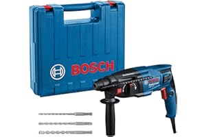 Bosch Professional martillo perforador GBH 2-21 (con SDS plus, incl. 3 brocas SDS plus, (6/8/10 mm), empuñadura auxiliar, paño para la máquina, profundidad retráctil, maletín)