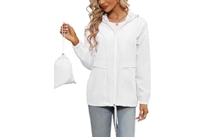 Tisfeer Raincoat for Women Waterproof Lightweight Trench Coat Windbreaker Packable Hooded Outdoor Rain Jacket