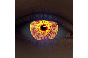 DESIGNLENSES, Leuchtende Halloween The Purge Kostüm Kontaktlinsen, 1 Paar (2 Stück),weiche UV Neon Farblinsen "Sparkle" (Gelb)