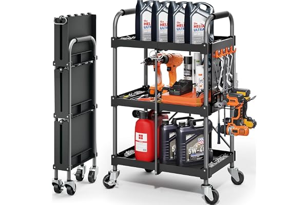 KINGRACK Rullverktygsvagn på hjul med 3 nivåer, 150 kg slitstark verktygsvagn med organiseringshylla, perfekt för garage, lager och reparationsbutik