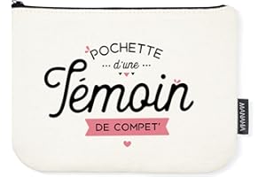 Manahia Pochette Témoin - Pochette d'une témoin de compet' - Cadeau Témoin de Mariage - Sac - 100% Coton - Cadeau Annonce Mariage - Cadeau Noël Trousse - Mariage - EVJF