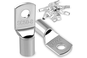 Pack of 10 Cable Lugs 50 mm² Tube Cable Lug M8 Ring Cable Lug Thickened Copper Uninsulated SC Cable Lugs