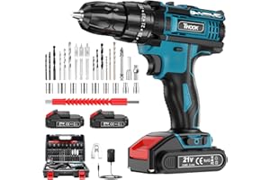 TIHOOK Cordless Drill Driver Set 21V with 2 Batteries 2000mAh, 42N.m Combi Drill, 3/8" Chuck, LED Light, 25+3 Torque, 2 Speed, Fast Charging for Home and Garden DIY Project
