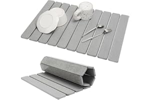 Bourske Abtropfmatte Geschirr, Kieselgur Quick Dry Stone Mat für Küche 60x40cm, Faltbare Stein Dish Drying Matte für Spüle (Hellgrau, 60x40cm)