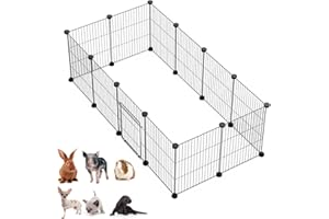 PILIN Pet Playpen,Small Animal Pen with Door,Encrypted Wire Mesh Cages Indoor/Outdoor DIY Metal Pet Fence for Puppy,Rabbit,Kitten,Hamster,Guinea Pig,Turtle,Hedgehog (32.5x32.5 Black 12PCS)