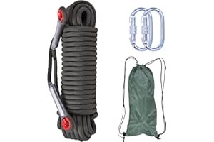 LZ.MZXU Corde d'escalade 10mm 10M Corde de Sécurité Extérieure Corde de Sauvetage Corde d'évacuation avec 2 Mousquetons pour Escalade Sauvetage Lutte Contre Les Incendies Camping(Noir)