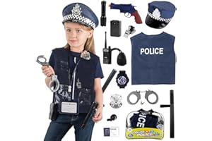 FENGQ Chłopcy sprzęt policyjny, 12 sztuk, kostium policyjny, wyposażenie policyjne, z czapką policyjną, kajdankami, kamizelką, okularami przeciwsłonecznymi, kostium na Halloween