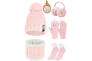 Voqeen Bonnet Femme Hiver, écharpes, Cache-oreilles, Gants, Chaussettes, Accessoires Chauds Vêtements de Ski en Plein Air Pour la Famille