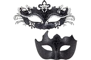 MYSEUNI Maskerade Masken für Paare - Glänzende Strass Metall Filigrane venezianische Maske & Herren venezianische Maske für Karneval…