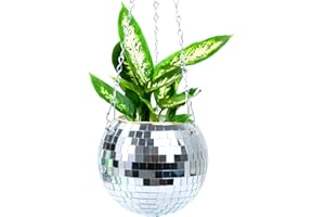 DIYIMING 6 Inches Disco Ball Planter Plant Hanger with Hook and Wooden Stand for Desk,Hanging Disco Ball Planter with Chain Mirror Disco Plant Holder Plant Pot Hanging Flower Pot Gardening Pots for Home Decor