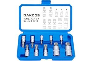 DAKCOS Set di 10 chiavi a bussola XZN, tipo M, M4-M18 per 1/2", 3/8", 1/4", set di punte a tripla scanalatura quadrata