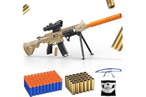 DEMOLIKE Toy Gun with Shell Ejecting, Toy Foam Blasters Guns with Soft Bullets 2 Magazines, Scope, Tactical Face Towel, Yellow