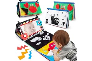 beetoy Tummy Time Mirror Toys, High Contrast Sensory Toys for Babies Activity Montessori Newborn Toys with Crinkle Cloth Book & Teether for Baby Toys 0 3 6 Months