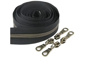 Leekayer #5 Antique Brass Metallic Nylon Coil Zippers by The Yard Bulk 10 Yards Black Tape with 25pcs Black-Antique Brass Sliders for DIY Sewing Tailor Craft Bag Leekayer(Antique Brass)