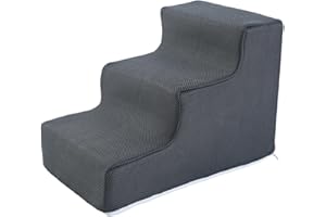 ＡＷＨＡＯ Escaleras para Mascotas, escaleras para Perros, rampa para Perros, Escalera Multiusos, Esponja de Alta Densidad para Perros pequeños, L 3 peldaños Gris Oscuro