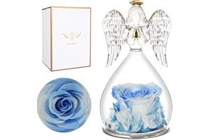 Miofula Preserved Real Rose Angel Gifts for Womens, Forever Rose in Glass Angel Birthday Gifts for Mum, Rose Gifts for Her on Christmas, Anniversary, Valentine's Day, Mother's Day (White blue)