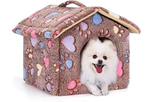 Nobleza Hundehütte für Hunde Katzen, Winterfest Hundehaus 48x45x39cm M, Tragbare Haustier Hundehöhle, Abnehmbar Katzenhaus, Waschbar Schlafplatz, Hundebett mit Abnehmbarem Matratze, Braun