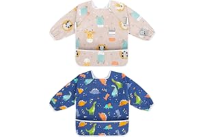 Viedouce Baberos Bebés con Mangas, Impermeables Baberos Manga, Baberos bandolera para bebé con Bolsillo Delantero, Baberos de Alimentación Delantal para Niños Niñas de 6 Meses a 3 Años (color-07)